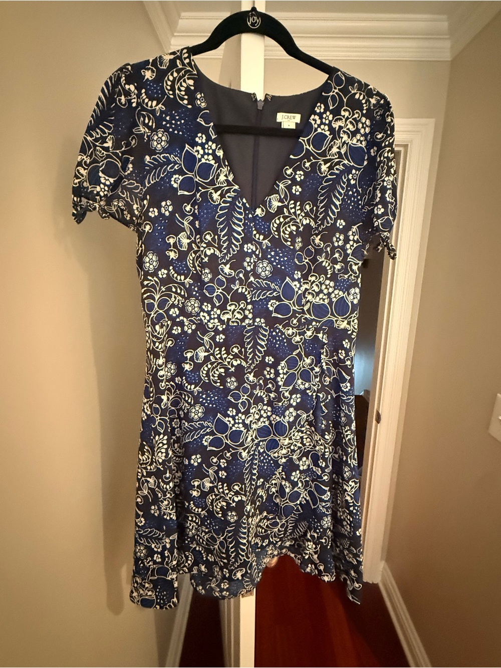J. Crew Navy & White Floral V-Neck Fit-and-Flare Dress